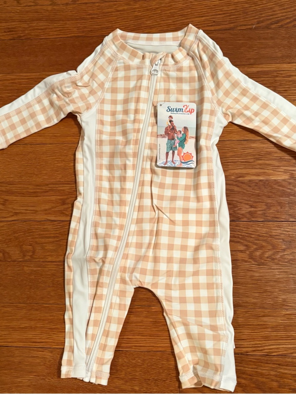 NWT SwimZip 0-6 mo Pink Gingham One-Piece Rash Guard